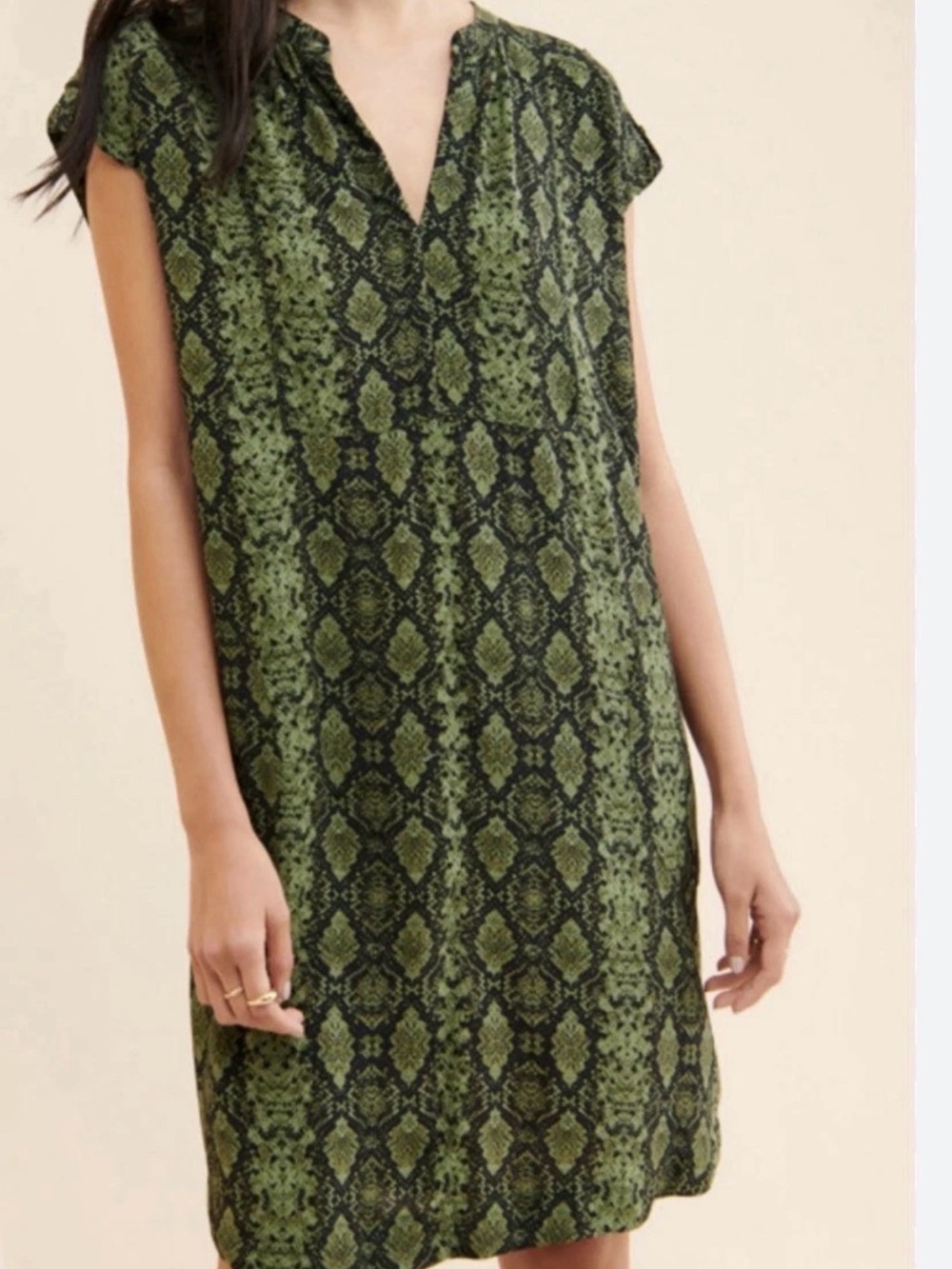 Anthropologie Olive and Black Snake-Pattern Shift Dress